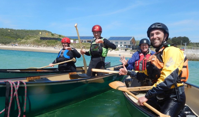 Kayaking on a sunny day in Cornwall.