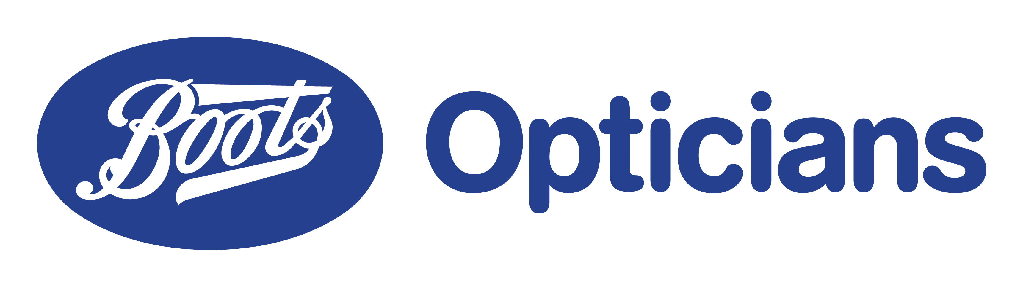 Boots Opticians logo in blue and white.