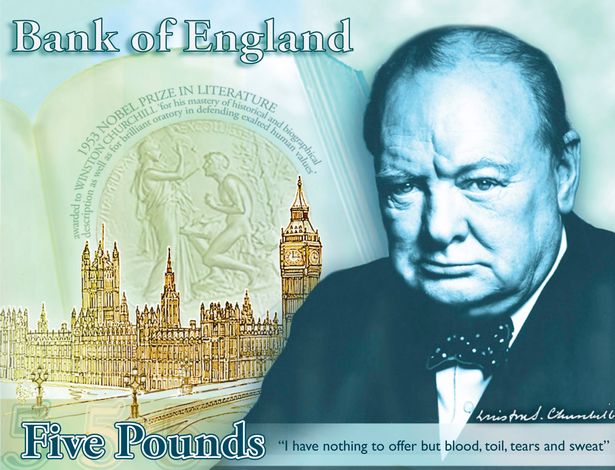 Winston Churchill on the front of the new Bank of England £5 note