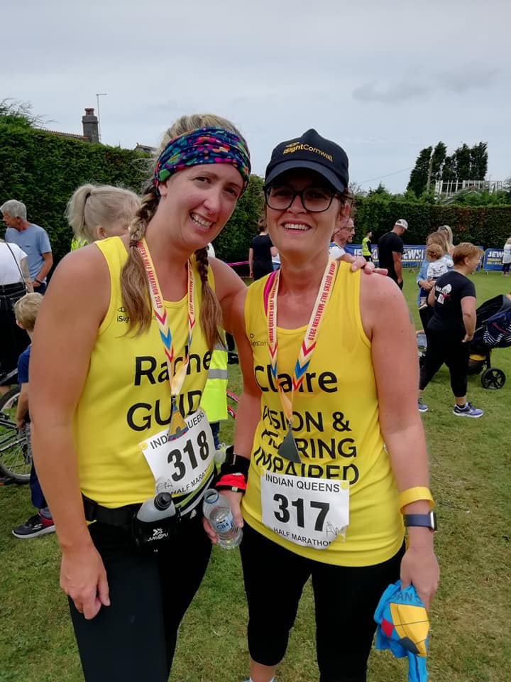 Blind and guide runners Claire and Rachel in their running kit