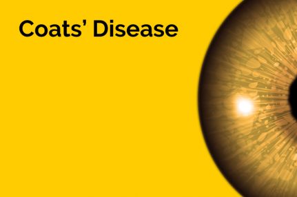 The words 'Coats' Disease' are displayed in large letters. Half of an eyeball is also displayed against a yellow background.