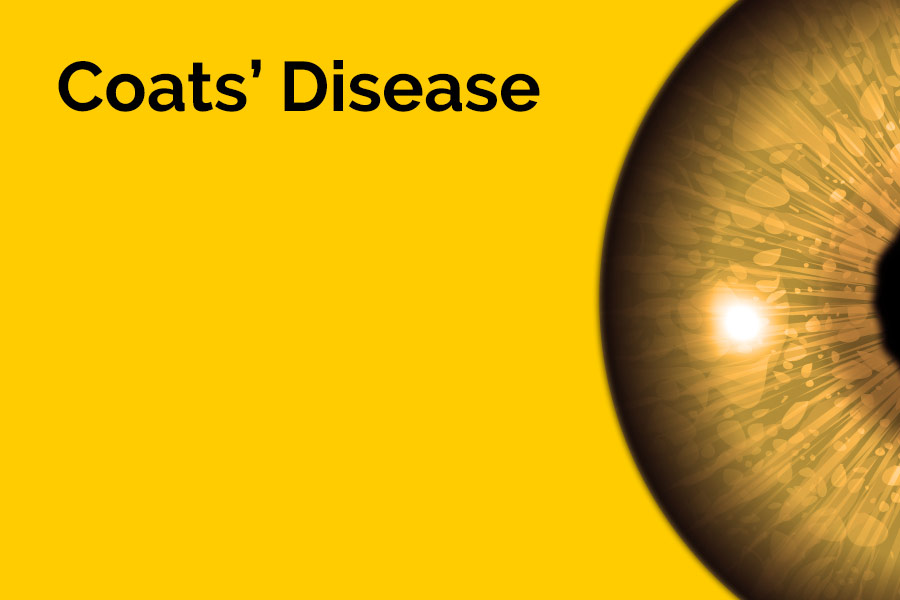 The words 'Coats' Disease' are displayed in large letters. Half of an eyeball is also displayed against a yellow background.