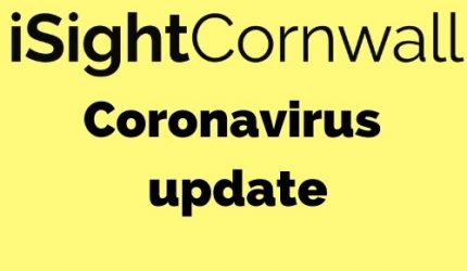 yellow box with text reading iSightCornwall Coronavirus update