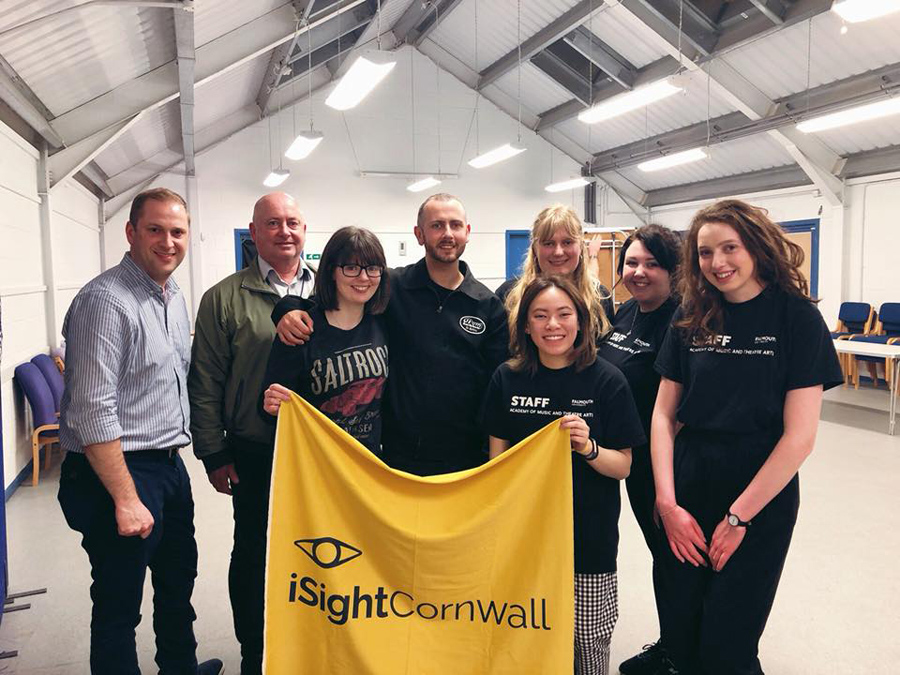 Members of the iSightCornwall team with students from Falmouth University at the recent Dining in the Dark experience.