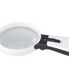 A round headed magnifier with a comfortable handle with a switch in the middle to turn on the light