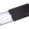 A rectangle magnifier slides open from a sleek black case which is very thin