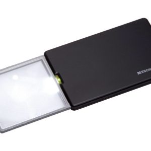 A rectangle magnifier slides open from a sleek black case which is very thin