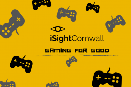 iSightCornwall's Gaming for Good logo surrounded by video game controllers