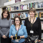 iSightCornwall Community Development Officer, Debbie Vivian meets with staff from the Hayle Library to promote the Sonic talking book player.